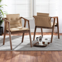 Baxton Studio RDC828-BeigeWalnut-DC Baxton Studio Marcena Mid-Century Modern Beige Imitation Leather Upholstered and Walnut Brown Finished Wood 2-Piece Dining Chair Set